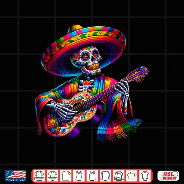Design Funny Cinco De Mayo Skeleton Skull Fiesta Sombreros Guitar Shirt