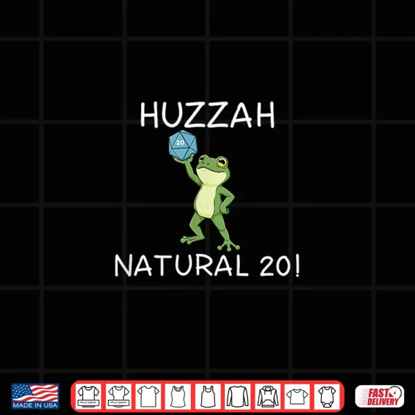 Design Funny RPG Gamer Frog Knight Saying Huzzah Natural 20 Shirt