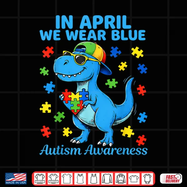 Design Funny T Rex With Puzzle Autistic Autism Awareness Graphic Shirt