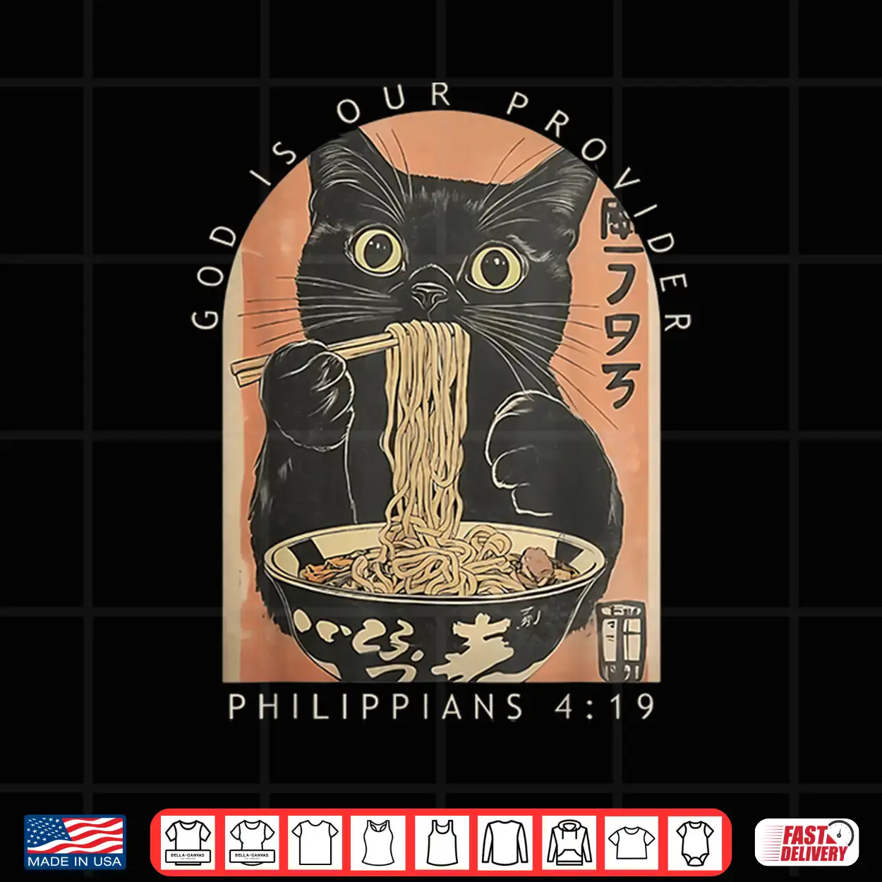 God Is Our Provider Funny Cat Eating Ramen Japanese Shirt God Is Our Provider Funny Cat Eating Ramen Japanese Shirt