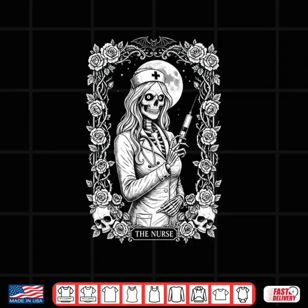 Design Gothic Nurse Skeleton Dark Medical Halloween Aesthetic Shirt