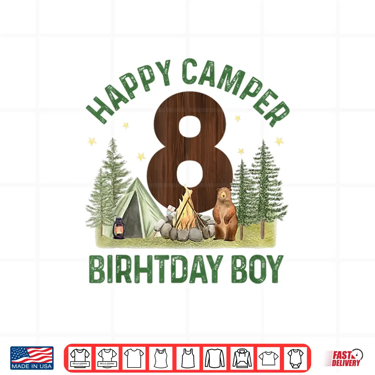 Happy Camper 8 Forest Camping Boys 8Th Birthday Adventure Shirt Happy Camper 8 Forest Camping Boys 8Th Birthday Adventure Shirt
