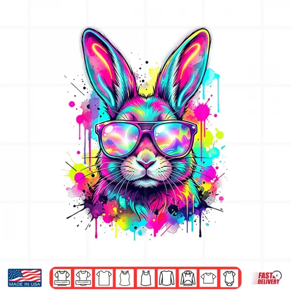 Design Happy Easter Bunny Face Tie Dye Bunny Rabbit with Glasses Shirt