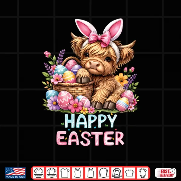 Happy Easter Day Highland Cow Cute Holiday Bunny Women Kids Shirt 4 Design Happy Easter Day Highland Cow Cute Holiday Bunny Women Kids Shirt