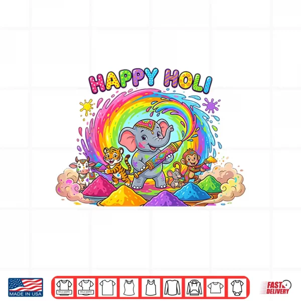 Design Happy Holi Festival India Color Elephant Hindu Toddler Kids Shirt