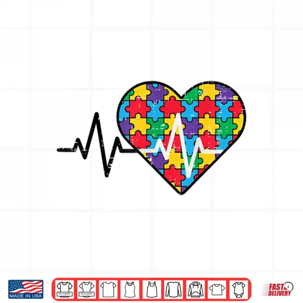 Design Heartbeat Pulse Autism Heartbeat Puzzle ASD Awareness Shirt