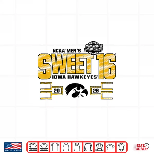 Design Iowa Hawkeyes Sweet 16 2026 Mens March Madness Gray Shirt