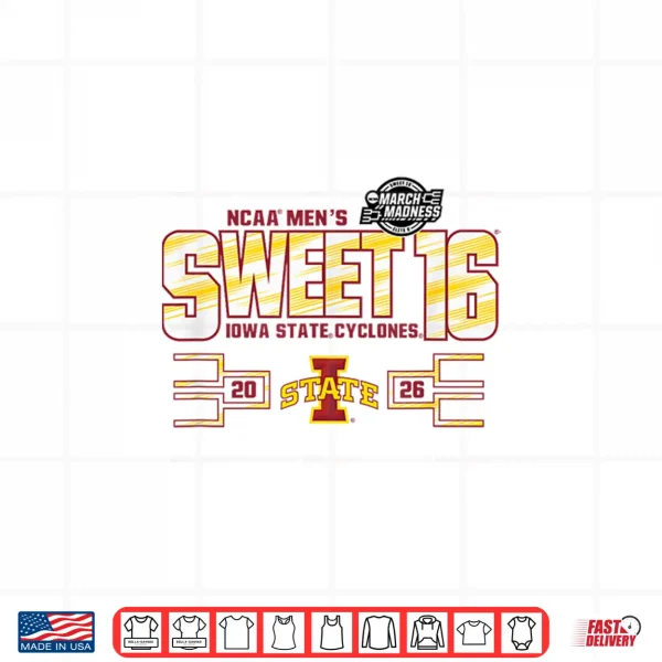 Iowa State Cyclones Sweet 16 2026 Men'S March Madness Gray Shirt 4 Design Iowa State Cyclones Sweet 16 2026 Mens March Madness Gray Shirt