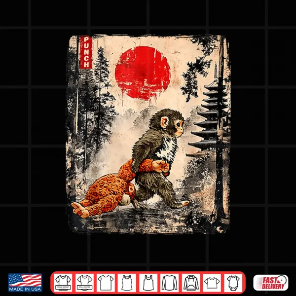 Design Kawaii Baby Monkey Punch Cute Japanese Ukiyo e Graphic Shirt