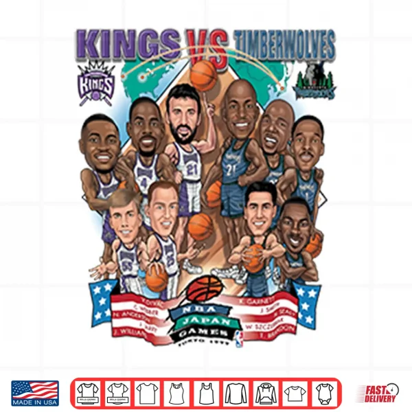 Design Kings Vs Timberwolves NBA Japan Games Tokyo 1999 Shirt
