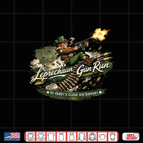Design Leprechaun Gun Run Funny Irish Military Design Shirt