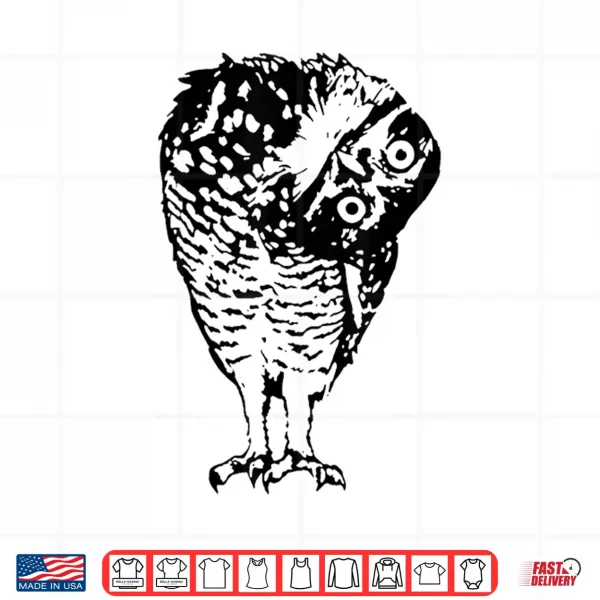 Design Linocut Owl Head Tilt Curious Bird Wildlife Illustration Shirt