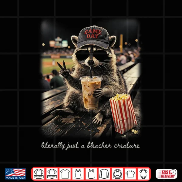 Design Literally a Bleacher Creature Raccoon Popcorn Baseball Mama Shirt