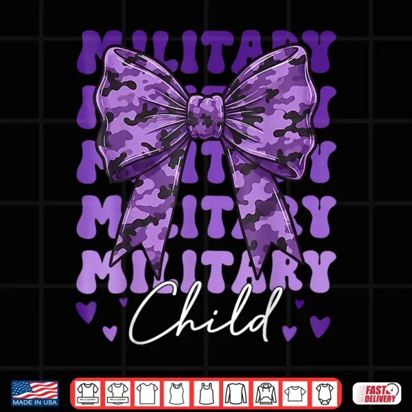 Design Military Child Coquette Bow Purple Camoflage Camo Boys Girls Shirt