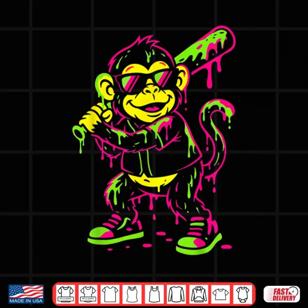 Monkey Funny Animals Baseball Drip Kids Youth Boys Girls Shirt 4 Design Monkey Funny Animals Baseball Drip Kids Youth Boys Girls Shirt