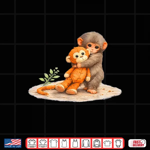 Design Monkey Punch Baby Monkey Holding Plush Toy Shirt