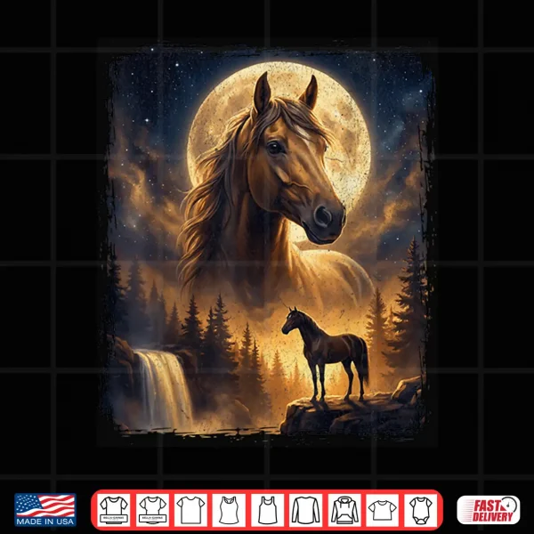 Design Mystical Retro Majestic Horse Spirit Animal Full Moon Nature Shirt