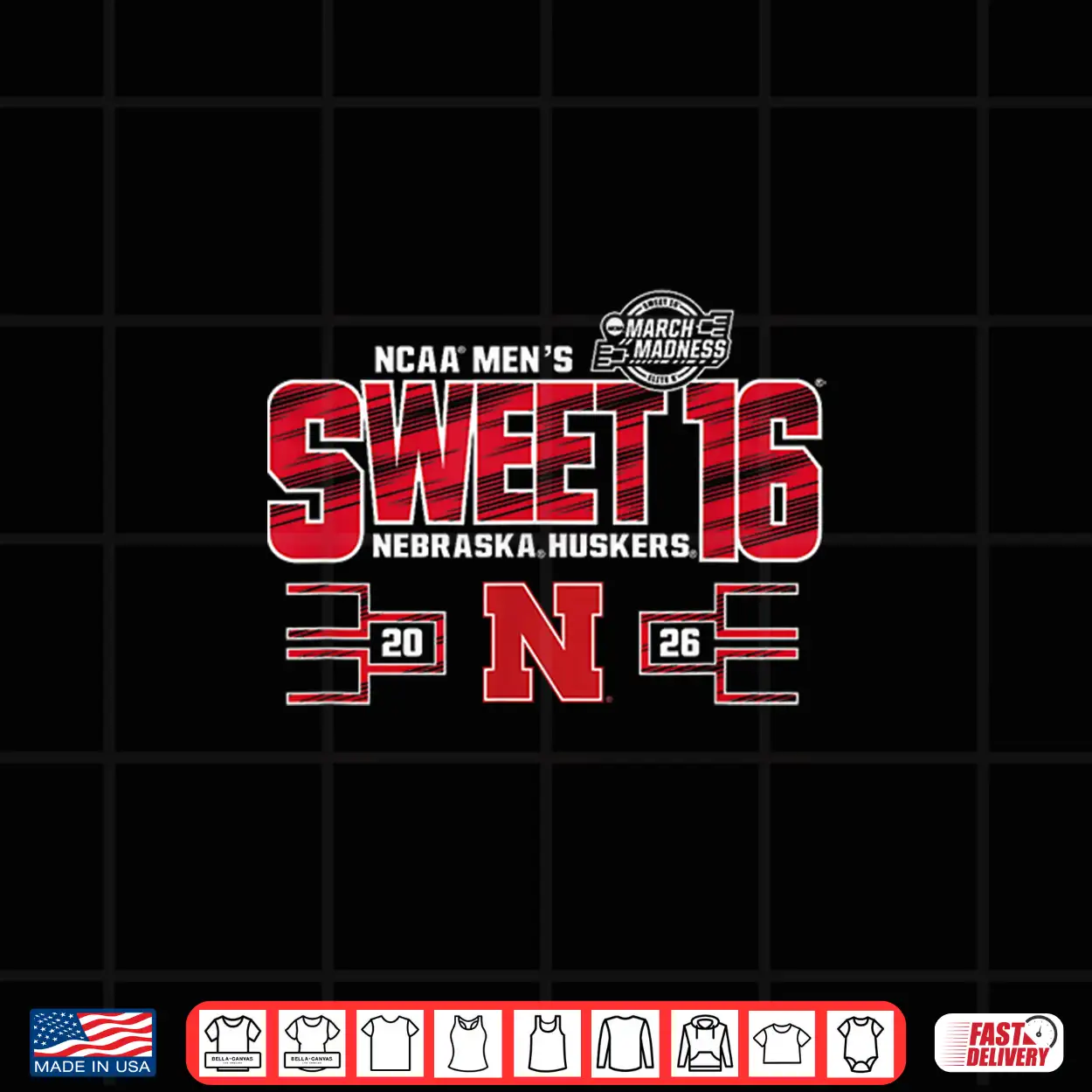 Nebraska Cornhuskers Sweet 16 2026 Men’S March Madness Black Shirt Nebraska Cornhuskers Sweet 16 2026 Men’S March Madness Black Shirt
