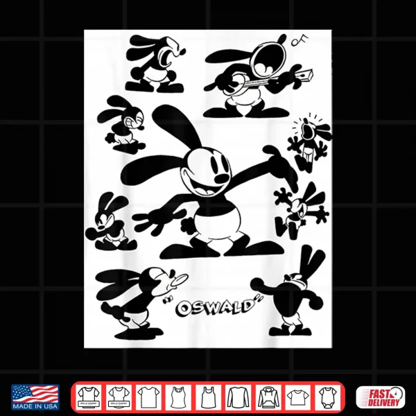 Design Oswald Rabbit Vintage Cartoon Sketch Sheet 1927 Shirt