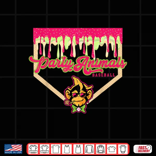Design Party Animals Baseball Drippy Plate Monkey Shirt