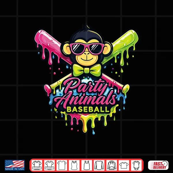 Design Party Animals Baseball Funny Monkey Shirt