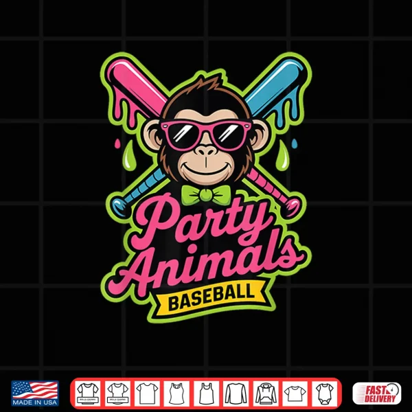 Design Party Animals Baseball Funny Monkey Vibrant Slime Shirt