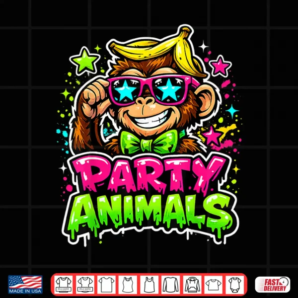 Party Animals Baseball Jersey Funny Monkey Vibrant Slime Shirt 4 Design Party Animals Baseball Jersey Funny Monkey Vibrant Slime Shirt