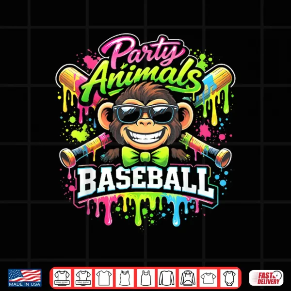 Party Animals Baseball Monkey Shirt Shirt 4 Design Party Animals Baseball Monkey Shirt Shirt