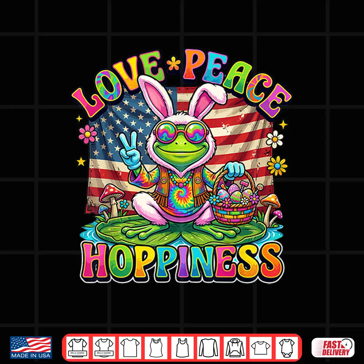 Patriotic Retro Easter Frog Bunny Ears Love Peace Hoppiness Shirt Patriotic Retro Easter Frog Bunny Ears Love Peace Hoppiness Shirt