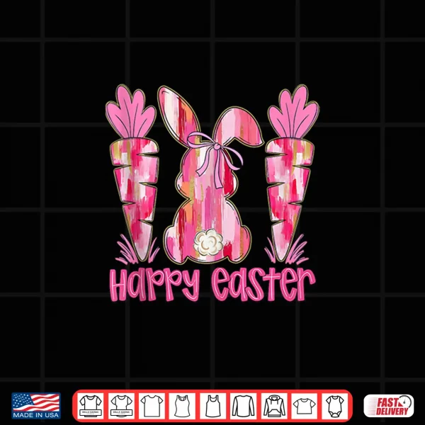 Design Pink Brushstroke Bunny Carrot Happy Easter Modern Shirt