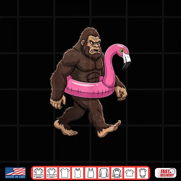 Design Pool Party Bigfoot Flamingo Men Women Sasquatch Pink Float Shirt