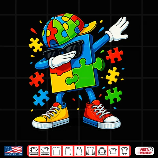 Design Professional Minimalist Dabbing Puzzle Autism Awareness Humor Shirt