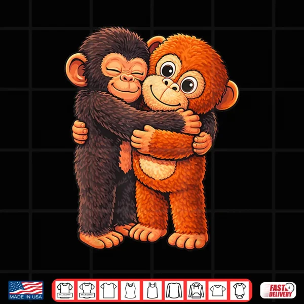 Design Punch Cute Baby Monkey with Stuffed Stand Hugging Shirt