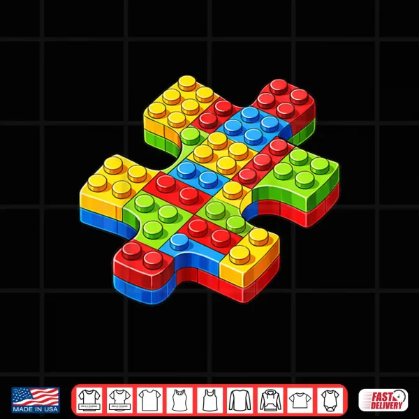 Design Puzzle Building Bricks Autism Awareness Acceptance Graphic Shirt