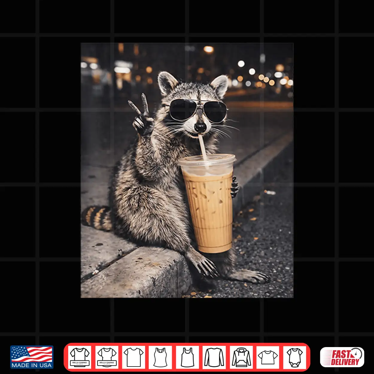 Raccoon Drinking Iced Coffee Funny Animal Meme Shirt Raccoon Drinking Iced Coffee Funny Animal Meme Shirt