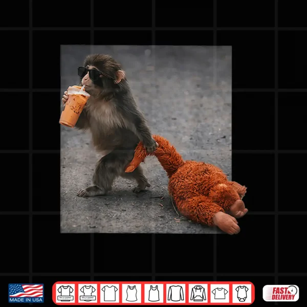 Retro Baby Monkey Punch Drinking Iced Coffee Shirt 4 Design Retro Baby Monkey Punch Drinking Iced Coffee Shirt