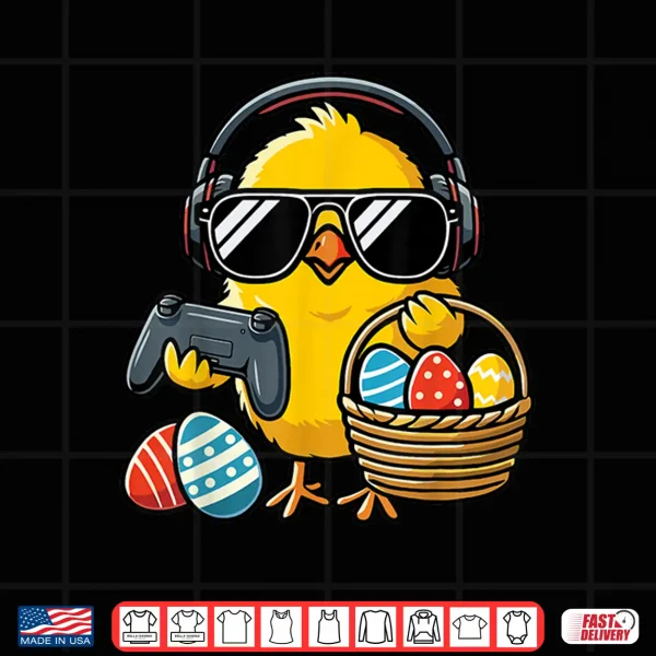 Design Retro Easter Chicken Gaming Funny Easter Shirt