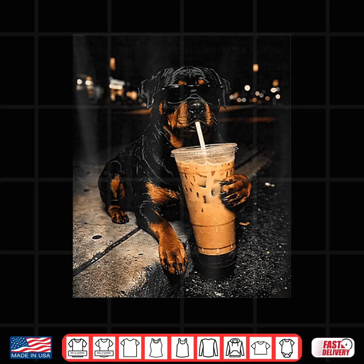 Rottweiler Drinking Iced Coffee Funny Animal Meme Men Women Shirt Rottweiler Drinking Iced Coffee Funny Animal Meme Men Women Shirt