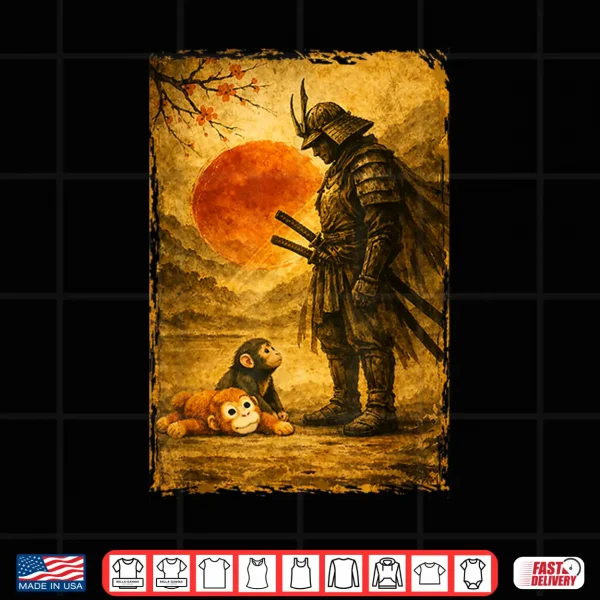 Design Samurai Warrior Baby Monkey Punch Vintage Japanese Art Shirt