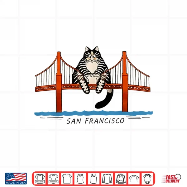 Design San Francisco Cat Golden Gate Bridge Book Lover Shirt
