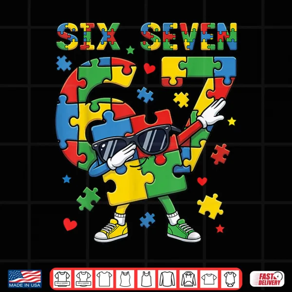 Design Six Seven Autism Awareness Dabbing Puzzle Modern Graphic Shirt