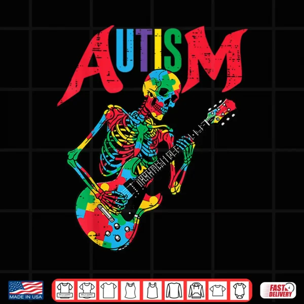 Design Skeleton Electric Guitar ASD Awareness Professional Graphic Shirt