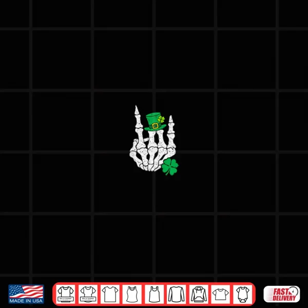 Design Skeleton Hand Rock Shamrock Pocket St Patricks Day Men Women Shirt