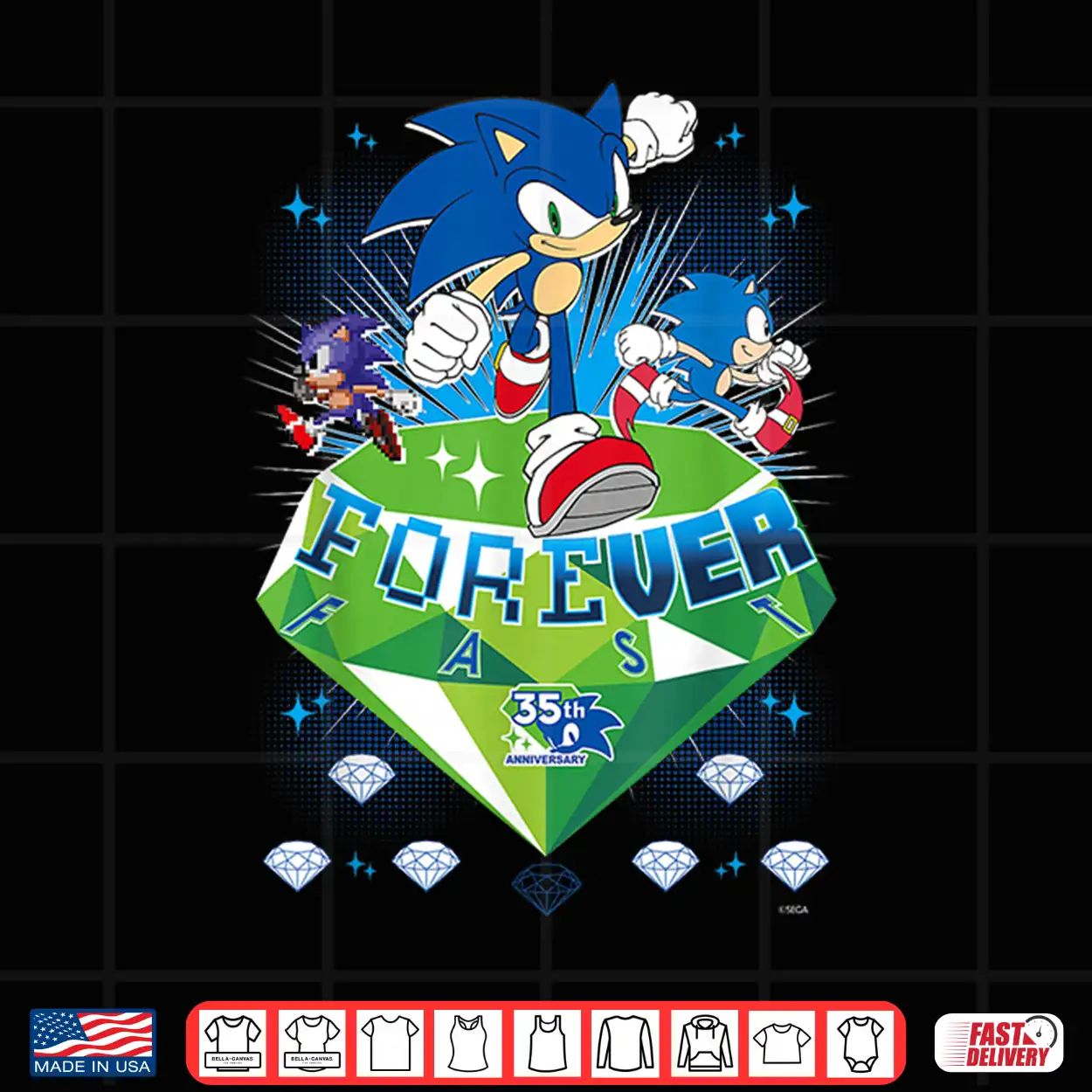 Sonic The Hedgehog 35Th Anniversary Forever Fast Emerald Run Shirt Sonic The Hedgehog 35Th Anniversary Forever Fast Emerald Run Shirt