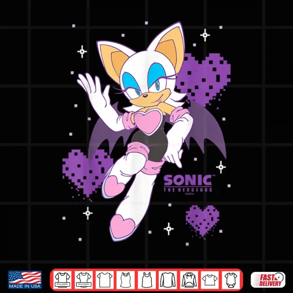 Design Sonic The Hedgehog Rouge The Bat Pixalated Hearts Background Shirt
