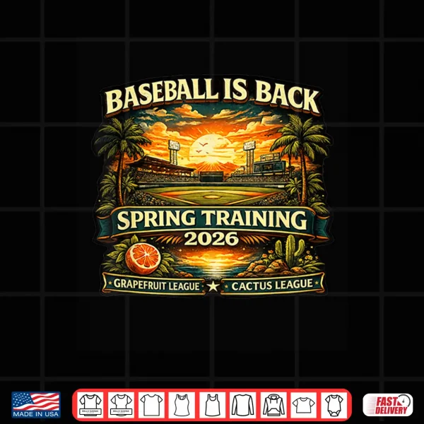 Design Spring Training Baseball is Back 2026 Retro Stadium Sunset Shirt