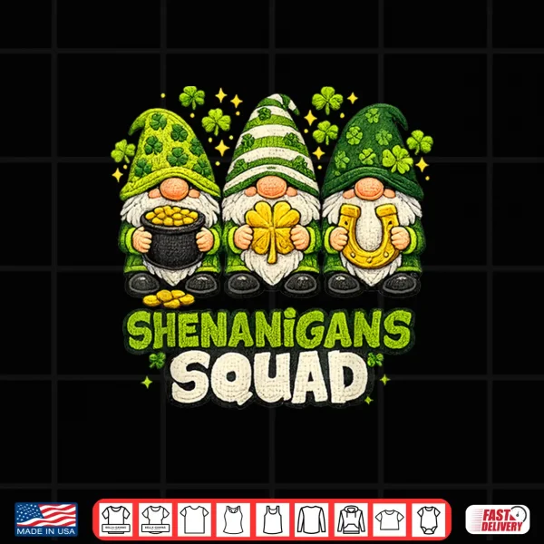 Design St Patricks Day Gnomes Shenanigans Squad Saint Pattys Womens Shirt