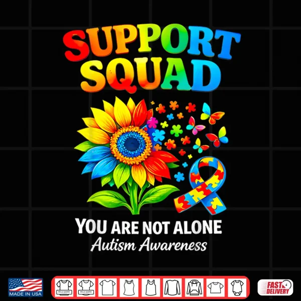 Design Support Squad Ribbon Autism Awareness Sunflower Butterfly Shirt