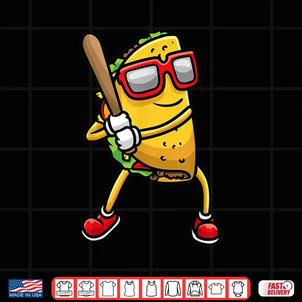 Design Taco Playing Baseball Mexican Cinco De Mayo Kids Men Shirt