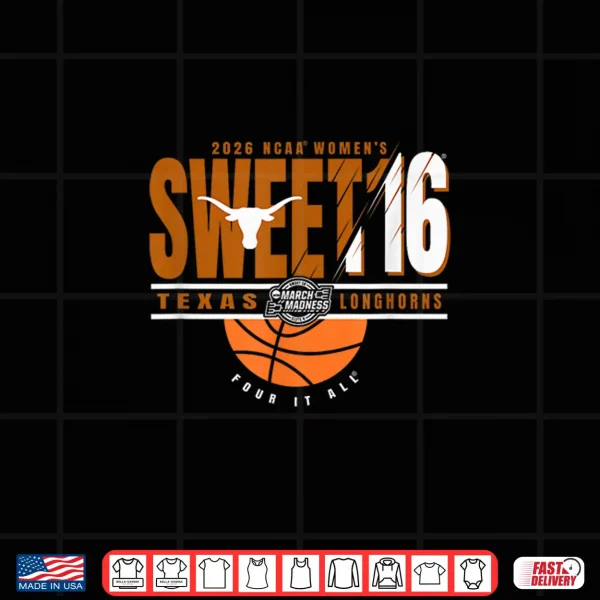 Design Texas Longhorns Sweet 16 2026 Womens March Madness Black Shirt